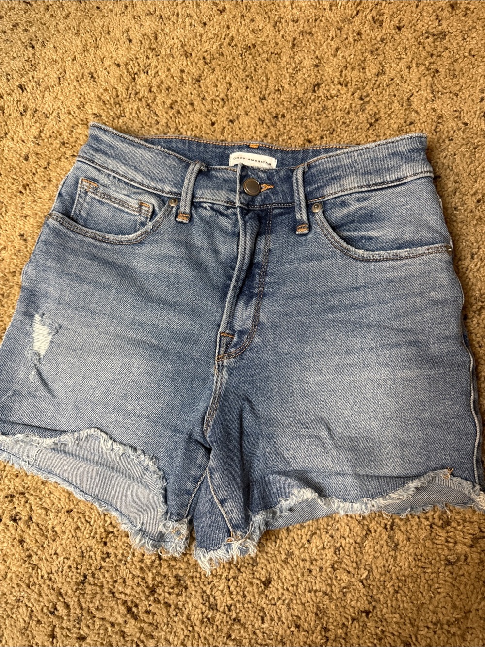 Good American Light Blue Distressed Denim Cutoff Shorts